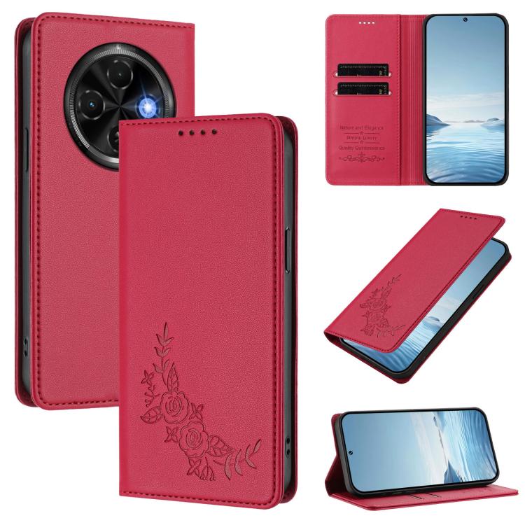 Peony Embossed Magnetic RFID Vegan Leather Phone Case, For Tecno Camon 30S / 30S Pro, For Tecno Pova 6 Neo 5G / Spark 30 5G, For Tecno Spark 30 Pro 4G, For Tecno Spark 30 4G, For Tecno Spark 30C 4G, For Tecno Spark 20 Pro 5G, For Tecno Spark 10 Pro Mag...