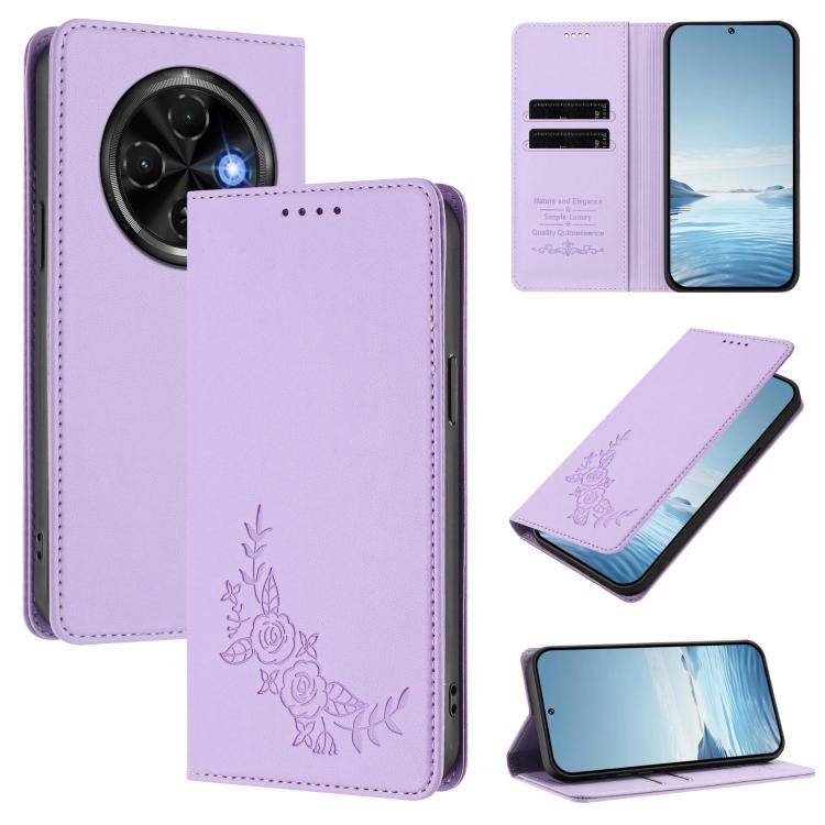 Peony Embossed Magnetic RFID Vegan Leather Phone Case, For Tecno Camon 30S / 30S Pro, For Tecno Pova 6 Neo 5G / Spark 30 5G, For Tecno Spark 30 Pro 4G, For Tecno Spark 30 4G, For Tecno Spark 30C 4G, For Tecno Spark 20 Pro 5G, For Tecno Spark 10 Pro Mag...