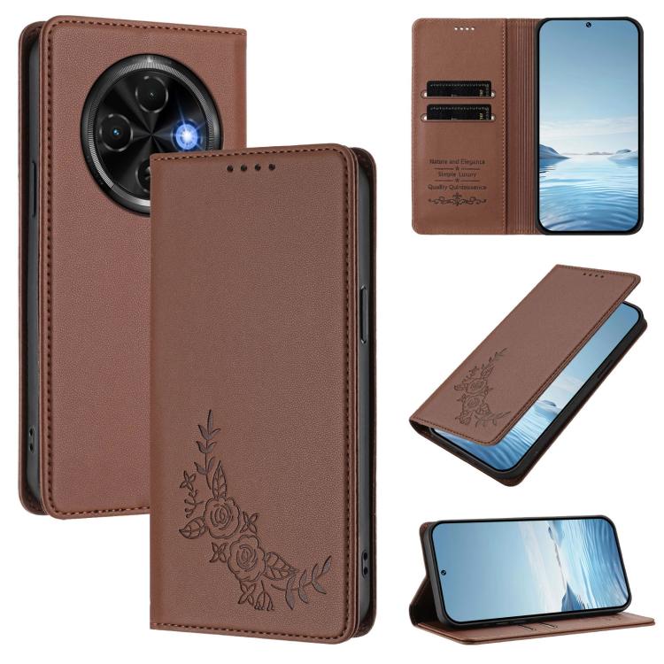 Peony Embossed Magnetic RFID Vegan Leather Phone Case, For Tecno Camon 30S / 30S Pro, For Tecno Pova 6 Neo 5G / Spark 30 5G, For Tecno Spark 30 Pro 4G, For Tecno Spark 30 4G, For Tecno Spark 30C 4G, For Tecno Spark 20 Pro 5G, For Tecno Spark 10 Pro Mag...