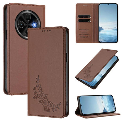 Peony Embossed Magnetic RFID Vegan Leather Phone Case, For Tecno Camon 30S / 30S Pro, For Tecno Pova 6 Neo 5G / Spark 30 5G, For Tecno Spark 30 Pro 4G, For Tecno Spark 30 4G, For Tecno Spark 30C 4G, For Tecno Spark 20 Pro 5G, For Tecno Spark 10 Pro Mag...