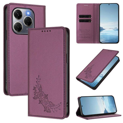 Peony Embossed Magnetic RFID Vegan Leather Phone Case, For Tecno Camon 30S / 30S Pro, For Tecno Pova 6 Neo 5G / Spark 30 5G, For Tecno Spark 30 Pro 4G, For Tecno Spark 30 4G, For Tecno Spark 30C 4G, For Tecno Spark 20 Pro 5G, For Tecno Spark 10 Pro Mag...