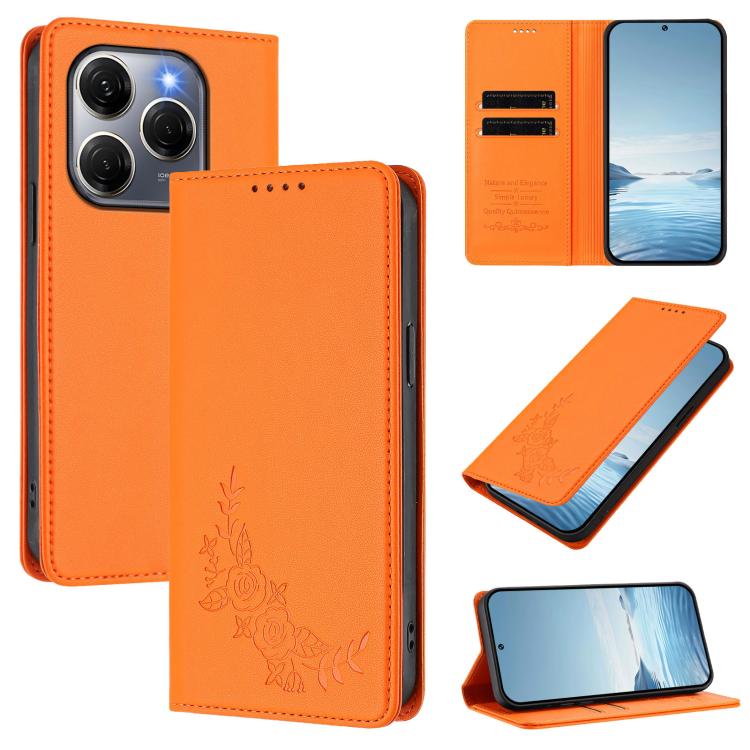 Peony Embossed Magnetic RFID Vegan Leather Phone Case, For Tecno Camon 30S / 30S Pro, For Tecno Pova 6 Neo 5G / Spark 30 5G, For Tecno Spark 30 Pro 4G, For Tecno Spark 30 4G, For Tecno Spark 30C 4G, For Tecno Spark 20 Pro 5G, For Tecno Spark 10 Pro Mag...