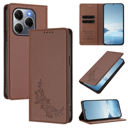 Peony Embossed Magnetic RFID Vegan Leather Phone Case, For Tecno Camon 30S / 30S Pro, For Tecno Pova 6 Neo 5G / Spark 30 5G, For Tecno Spark 30 Pro 4G, For Tecno Spark 30 4G, For Tecno Spark 30C 4G, For Tecno Spark 20 Pro 5G, For Tecno Spark 10 Pro Mag...