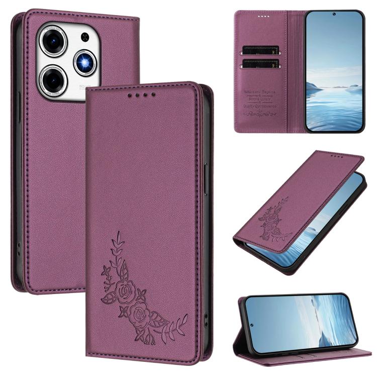 Peony Embossed Magnetic RFID Vegan Leather Phone Case, For Tecno Camon 30S / 30S Pro, For Tecno Pova 6 Neo 5G / Spark 30 5G, For Tecno Spark 30 Pro 4G, For Tecno Spark 30 4G, For Tecno Spark 30C 4G, For Tecno Spark 20 Pro 5G, For Tecno Spark 10 Pro Mag...