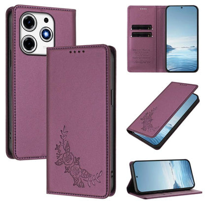 Peony Embossed Magnetic RFID Vegan Leather Phone Case, For Tecno Camon 30S / 30S Pro, For Tecno Pova 6 Neo 5G / Spark 30 5G, For Tecno Spark 30 Pro 4G, For Tecno Spark 30 4G, For Tecno Spark 30C 4G, For Tecno Spark 20 Pro 5G, For Tecno Spark 10 Pro Mag...