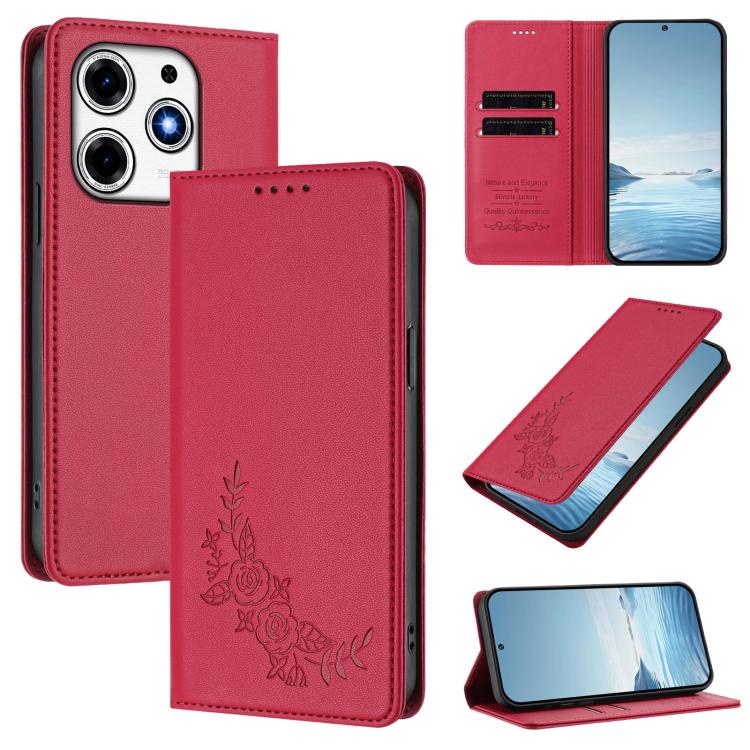 Peony Embossed Magnetic RFID Vegan Leather Phone Case, For Tecno Camon 30S / 30S Pro, For Tecno Pova 6 Neo 5G / Spark 30 5G, For Tecno Spark 30 Pro 4G, For Tecno Spark 30 4G, For Tecno Spark 30C 4G, For Tecno Spark 20 Pro 5G, For Tecno Spark 10 Pro Mag...