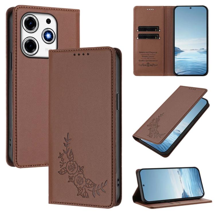 Peony Embossed Magnetic RFID Vegan Leather Phone Case, For Tecno Camon 30S / 30S Pro, For Tecno Pova 6 Neo 5G / Spark 30 5G, For Tecno Spark 30 Pro 4G, For Tecno Spark 30 4G, For Tecno Spark 30C 4G, For Tecno Spark 20 Pro 5G, For Tecno Spark 10 Pro Mag...