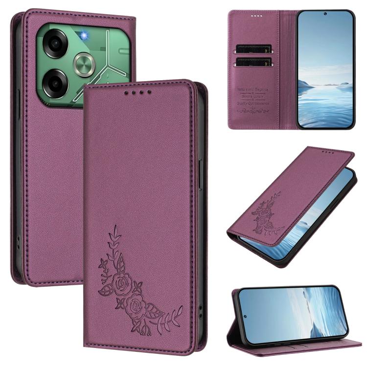 Peony Embossed Magnetic RFID Vegan Leather Phone Case, For Tecno Camon 30S / 30S Pro, For Tecno Pova 6 Neo 5G / Spark 30 5G, For Tecno Spark 30 Pro 4G, For Tecno Spark 30 4G, For Tecno Spark 30C 4G, For Tecno Spark 20 Pro 5G, For Tecno Spark 10 Pro Mag...