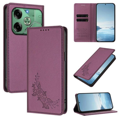Peony Embossed Magnetic RFID Vegan Leather Phone Case, For Tecno Camon 30S / 30S Pro, For Tecno Pova 6 Neo 5G / Spark 30 5G, For Tecno Spark 30 Pro 4G, For Tecno Spark 30 4G, For Tecno Spark 30C 4G, For Tecno Spark 20 Pro 5G, For Tecno Spark 10 Pro Mag...