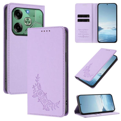 Peony Embossed Magnetic RFID Vegan Leather Phone Case, For Tecno Camon 30S / 30S Pro, For Tecno Pova 6 Neo 5G / Spark 30 5G, For Tecno Spark 30 Pro 4G, For Tecno Spark 30 4G, For Tecno Spark 30C 4G, For Tecno Spark 20 Pro 5G, For Tecno Spark 10 Pro Mag...