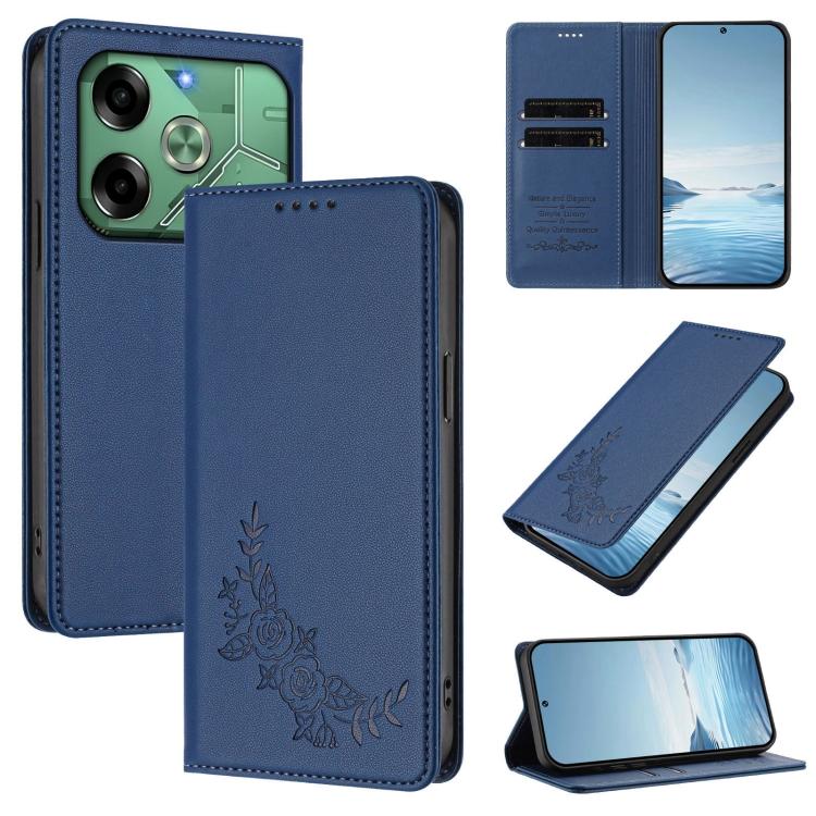 Peony Embossed Magnetic RFID Vegan Leather Phone Case, For Tecno Camon 30S / 30S Pro, For Tecno Pova 6 Neo 5G / Spark 30 5G, For Tecno Spark 30 Pro 4G, For Tecno Spark 30 4G, For Tecno Spark 30C 4G, For Tecno Spark 20 Pro 5G, For Tecno Spark 10 Pro Mag...