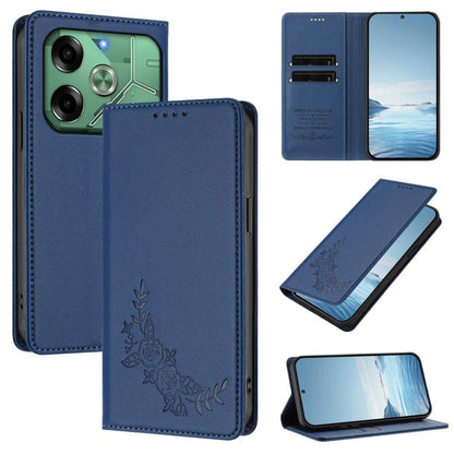 Peony Embossed Magnetic RFID Vegan Leather Phone Case, For Tecno Camon 30S / 30S Pro, For Tecno Pova 6 Neo 5G / Spark 30 5G, For Tecno Spark 30 Pro 4G, For Tecno Spark 30 4G, For Tecno Spark 30C 4G, For Tecno Spark 20 Pro 5G, For Tecno Spark 10 Pro Mag...