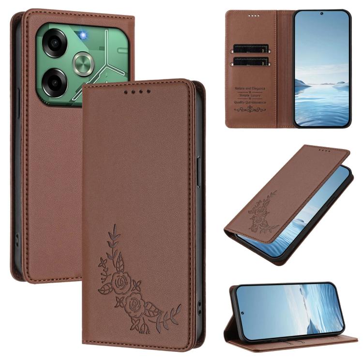 Peony Embossed Magnetic RFID Vegan Leather Phone Case, For Tecno Camon 30S / 30S Pro, For Tecno Pova 6 Neo 5G / Spark 30 5G, For Tecno Spark 30 Pro 4G, For Tecno Spark 30 4G, For Tecno Spark 30C 4G, For Tecno Spark 20 Pro 5G, For Tecno Spark 10 Pro Mag...