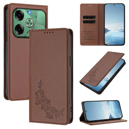 Peony Embossed Magnetic RFID Vegan Leather Phone Case, For Tecno Camon 30S / 30S Pro, For Tecno Pova 6 Neo 5G / Spark 30 5G, For Tecno Spark 30 Pro 4G, For Tecno Spark 30 4G, For Tecno Spark 30C 4G, For Tecno Spark 20 Pro 5G, For Tecno Spark 10 Pro Mag...
