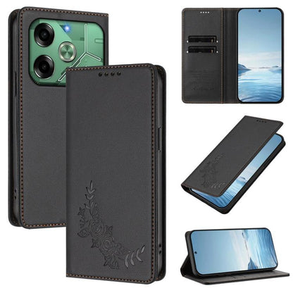 Peony Embossed Magnetic RFID Vegan Leather Phone Case, For Tecno Camon 30S / 30S Pro, For Tecno Pova 6 Neo 5G / Spark 30 5G, For Tecno Spark 30 Pro 4G, For Tecno Spark 30 4G, For Tecno Spark 30C 4G, For Tecno Spark 20 Pro 5G, For Tecno Spark 10 Pro Mag...