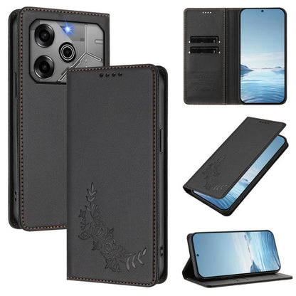 Peony Embossed Magnetic RFID Vegan Leather Phone Case, For Tecno Camon 30S / 30S Pro, For Tecno Pova 6 Neo 5G / Spark 30 5G, For Tecno Spark 30 Pro 4G, For Tecno Spark 30 4G, For Tecno Spark 30C 4G, For Tecno Spark 20 Pro 5G, For Tecno Spark 10 Pro Mag...