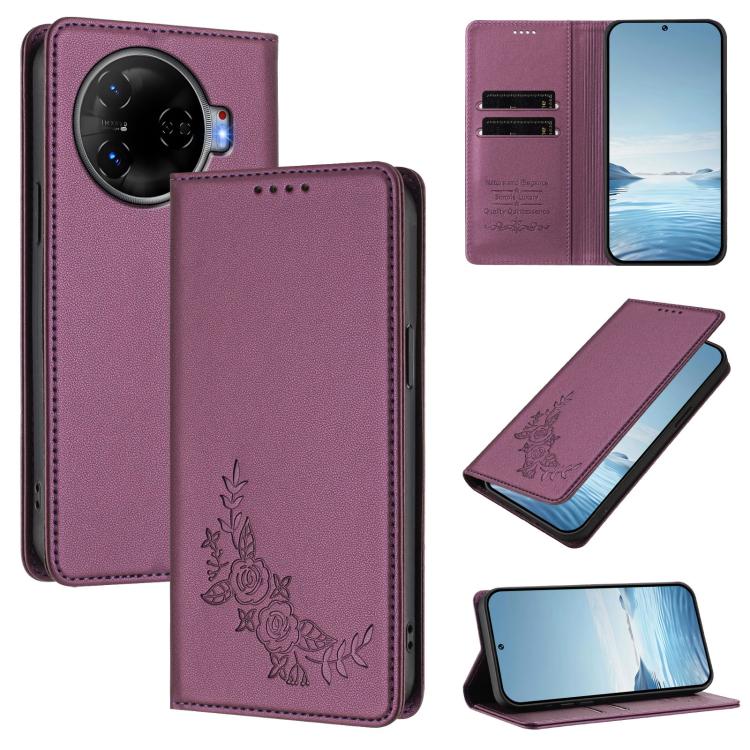 Peony Embossed Magnetic RFID Vegan Leather Phone Case, For Tecno Camon 30 Pro 5G, For Tecno Camon 30 Premier, For Tecno Camon 30 4G / 5G, For Tecno Spark 20 Pro+ 4G, For Tecno Pova 5 Pro, For Tecno Pova Neo 3, For Tecno Pova 5                          ...