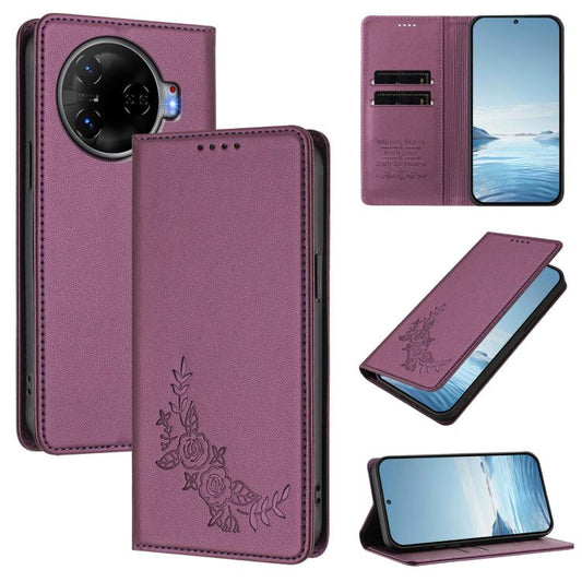 Peony Embossed Magnetic RFID Vegan Leather Phone Case, For Tecno Camon 30 Pro 5G, For Tecno Camon 30 Premier, For Tecno Camon 30 4G / 5G, For Tecno Spark 20 Pro+ 4G, For Tecno Pova 5 Pro, For Tecno Pova Neo 3, For Tecno Pova 5                          ...