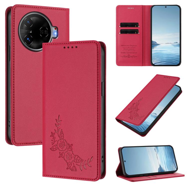 Peony Embossed Magnetic RFID Vegan Leather Phone Case, For Tecno Camon 30 Pro 5G, For Tecno Camon 30 Premier, For Tecno Camon 30 4G / 5G, For Tecno Spark 20 Pro+ 4G, For Tecno Pova 5 Pro, For Tecno Pova Neo 3, For Tecno Pova 5                          ...
