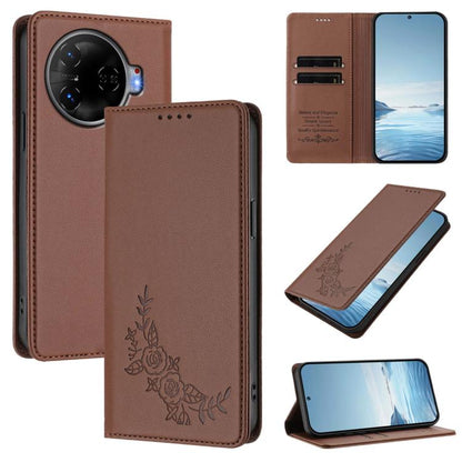 Peony Embossed Magnetic RFID Vegan Leather Phone Case, For Tecno Camon 30 Pro 5G, For Tecno Camon 30 Premier, For Tecno Camon 30 4G / 5G, For Tecno Spark 20 Pro+ 4G, For Tecno Pova 5 Pro, For Tecno Pova Neo 3, For Tecno Pova 5                          ...