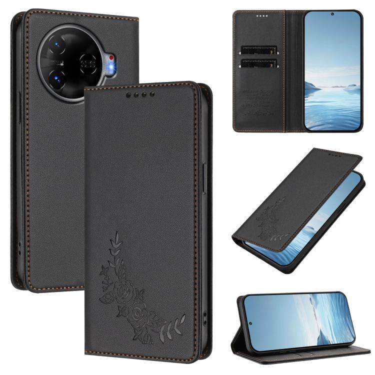 Peony Embossed Magnetic RFID Vegan Leather Phone Case, For Tecno Camon 30 Pro 5G, For Tecno Camon 30 Premier, For Tecno Camon 30 4G / 5G, For Tecno Spark 20 Pro+ 4G, For Tecno Pova 5 Pro, For Tecno Pova Neo 3, For Tecno Pova 5                          ...