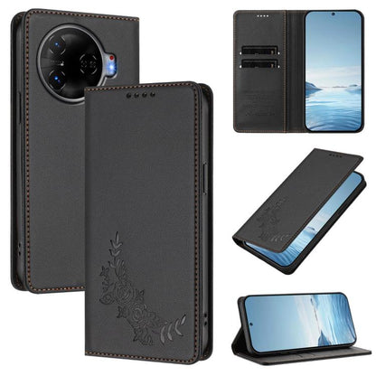 Peony Embossed Magnetic RFID Vegan Leather Phone Case, For Tecno Camon 30 Pro 5G, For Tecno Camon 30 Premier, For Tecno Camon 30 4G / 5G, For Tecno Spark 20 Pro+ 4G, For Tecno Pova 5 Pro, For Tecno Pova Neo 3, For Tecno Pova 5                          ...