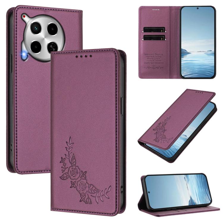 Peony Embossed Magnetic RFID Vegan Leather Phone Case, For Tecno Camon 30 Pro 5G, For Tecno Camon 30 Premier, For Tecno Camon 30 4G / 5G, For Tecno Spark 20 Pro+ 4G, For Tecno Pova 5 Pro, For Tecno Pova Neo 3, For Tecno Pova 5                          ...