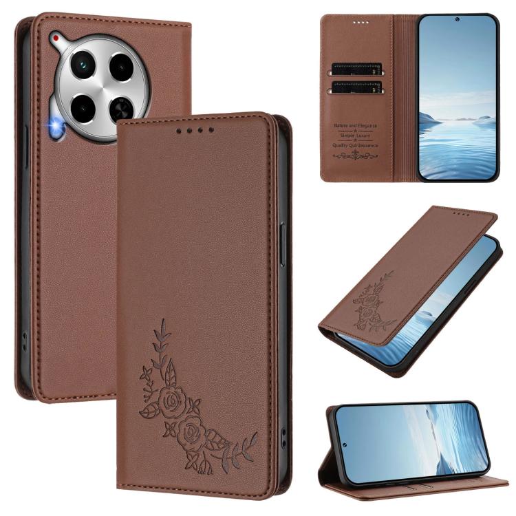 Peony Embossed Magnetic RFID Vegan Leather Phone Case, For Tecno Camon 30 Pro 5G, For Tecno Camon 30 Premier, For Tecno Camon 30 4G / 5G, For Tecno Spark 20 Pro+ 4G, For Tecno Pova 5 Pro, For Tecno Pova Neo 3, For Tecno Pova 5                          ...