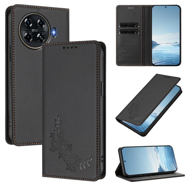 Peony Embossed Magnetic RFID Vegan Leather Phone Case, For Tecno Camon 30 Pro 5G, For Tecno Camon 30 Premier, For Tecno Camon 30 4G / 5G, For Tecno Spark 20 Pro+ 4G, For Tecno Pova 5 Pro, For Tecno Pova Neo 3, For Tecno Pova 5                          ...