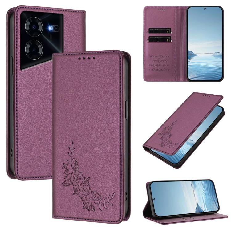 Peony Embossed Magnetic RFID Vegan Leather Phone Case, For Tecno Camon 30 Pro 5G, For Tecno Camon 30 Premier, For Tecno Camon 30 4G / 5G, For Tecno Spark 20 Pro+ 4G, For Tecno Pova 5 Pro, For Tecno Pova Neo 3, For Tecno Pova 5                          ...