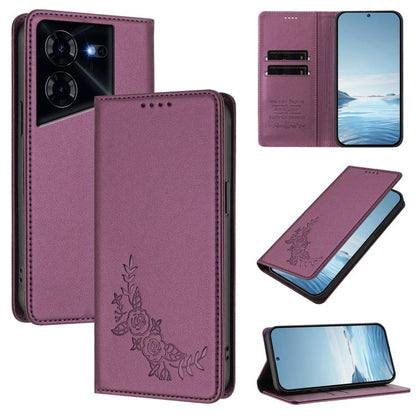 Peony Embossed Magnetic RFID Vegan Leather Phone Case, For Tecno Camon 30 Pro 5G, For Tecno Camon 30 Premier, For Tecno Camon 30 4G / 5G, For Tecno Spark 20 Pro+ 4G, For Tecno Pova 5 Pro, For Tecno Pova Neo 3, For Tecno Pova 5                          ...