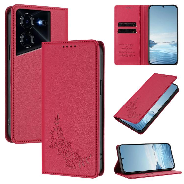 Peony Embossed Magnetic RFID Vegan Leather Phone Case, For Tecno Camon 30 Pro 5G, For Tecno Camon 30 Premier, For Tecno Camon 30 4G / 5G, For Tecno Spark 20 Pro+ 4G, For Tecno Pova 5 Pro, For Tecno Pova Neo 3, For Tecno Pova 5                          ...