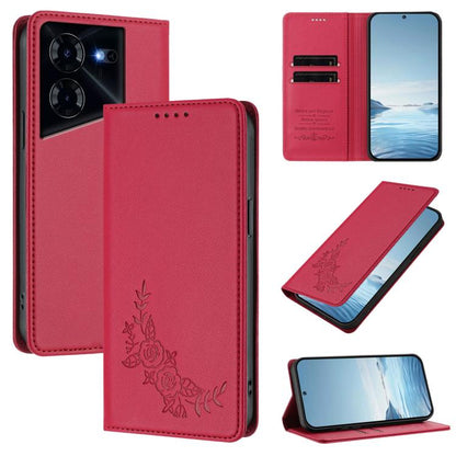 Peony Embossed Magnetic RFID Vegan Leather Phone Case, For Tecno Camon 30 Pro 5G, For Tecno Camon 30 Premier, For Tecno Camon 30 4G / 5G, For Tecno Spark 20 Pro+ 4G, For Tecno Pova 5 Pro, For Tecno Pova Neo 3, For Tecno Pova 5                          ...