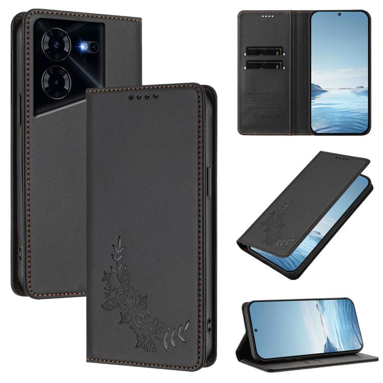 Peony Embossed Magnetic RFID Vegan Leather Phone Case, For Tecno Camon 30 Pro 5G, For Tecno Camon 30 Premier, For Tecno Camon 30 4G / 5G, For Tecno Spark 20 Pro+ 4G, For Tecno Pova 5 Pro, For Tecno Pova Neo 3, For Tecno Pova 5                          ...