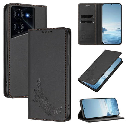 Peony Embossed Magnetic RFID Vegan Leather Phone Case, For Tecno Camon 30 Pro 5G, For Tecno Camon 30 Premier, For Tecno Camon 30 4G / 5G, For Tecno Spark 20 Pro+ 4G, For Tecno Pova 5 Pro, For Tecno Pova Neo 3, For Tecno Pova 5                          ...