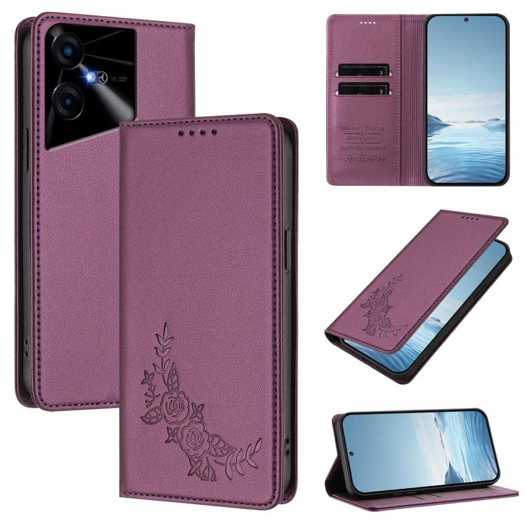 Peony Embossed Magnetic RFID Vegan Leather Phone Case, For Tecno Camon 30 Pro 5G, For Tecno Camon 30 Premier, For Tecno Camon 30 4G / 5G, For Tecno Spark 20 Pro+ 4G, For Tecno Pova 5 Pro, For Tecno Pova Neo 3, For Tecno Pova 5                          ...