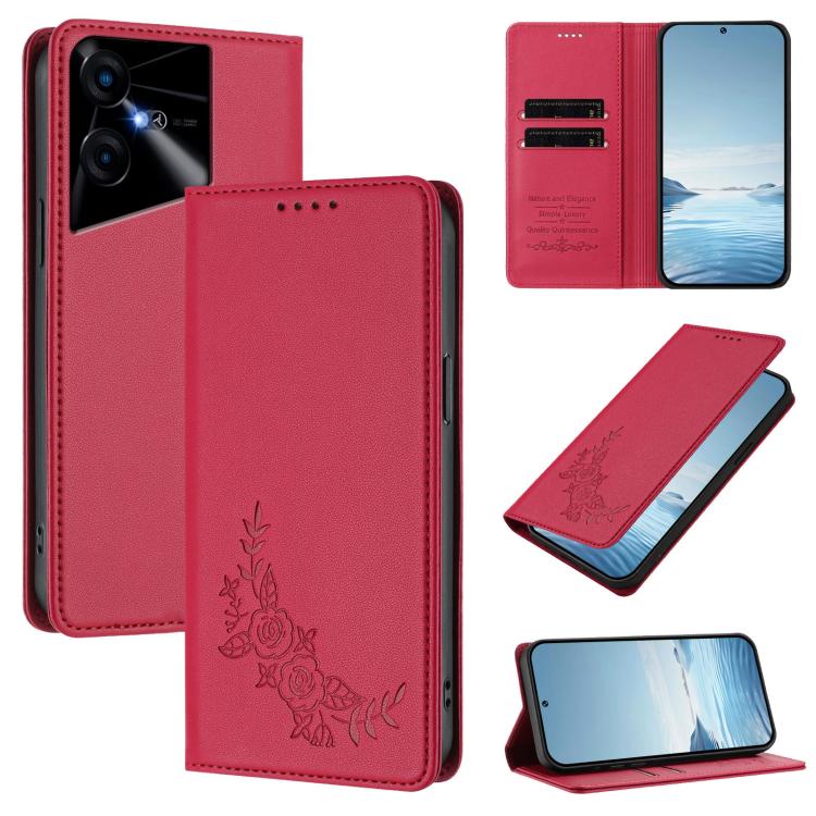 Peony Embossed Magnetic RFID Vegan Leather Phone Case, For Tecno Camon 30 Pro 5G, For Tecno Camon 30 Premier, For Tecno Camon 30 4G / 5G, For Tecno Spark 20 Pro+ 4G, For Tecno Pova 5 Pro, For Tecno Pova Neo 3, For Tecno Pova 5                          ...