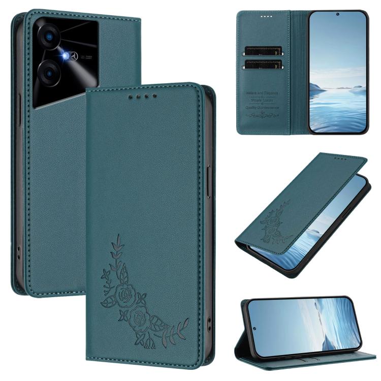Peony Embossed Magnetic RFID Vegan Leather Phone Case, For Tecno Camon 30 Pro 5G, For Tecno Camon 30 Premier, For Tecno Camon 30 4G / 5G, For Tecno Spark 20 Pro+ 4G, For Tecno Pova 5 Pro, For Tecno Pova Neo 3, For Tecno Pova 5                          ...