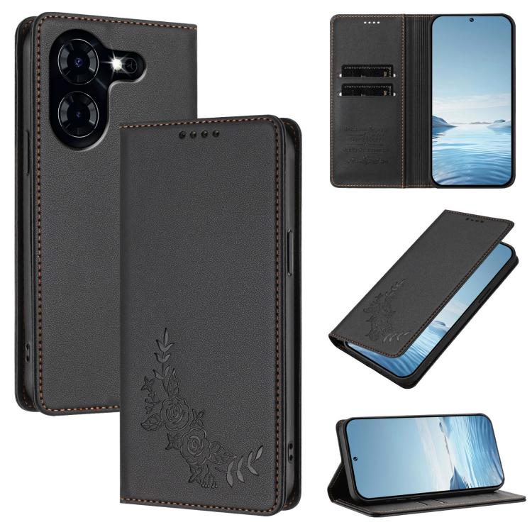 Peony Embossed Magnetic RFID Vegan Leather Phone Case, For Tecno Camon 30 Pro 5G, For Tecno Camon 30 Premier, For Tecno Camon 30 4G / 5G, For Tecno Spark 20 Pro+ 4G, For Tecno Pova 5 Pro, For Tecno Pova Neo 3, For Tecno Pova 5                          ...