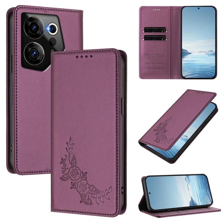 Peony Embossed Magnetic RFID Vegan Leather Phone Case, For Tecno Camon 30 Pro 5G, For Tecno Camon 30 Premier, For Tecno Camon 30 4G / 5G, For Tecno Spark 20 Pro+ 4G, For Tecno Pova 5 Pro, For Tecno Pova Neo 3, For Tecno Pova 5                          ...