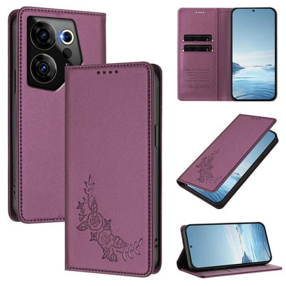 Peony Embossed Magnetic RFID Vegan Leather Phone Case, For Tecno Camon 30 Pro 5G, For Tecno Camon 30 Premier, For Tecno Camon 30 4G / 5G, For Tecno Spark 20 Pro+ 4G, For Tecno Pova 5 Pro, For Tecno Pova Neo 3, For Tecno Pova 5                          ...