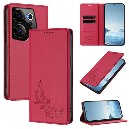 Peony Embossed Magnetic RFID Vegan Leather Phone Case, For Tecno Camon 30 Pro 5G, For Tecno Camon 30 Premier, For Tecno Camon 30 4G / 5G, For Tecno Spark 20 Pro+ 4G, For Tecno Pova 5 Pro, For Tecno Pova Neo 3, For Tecno Pova 5                          ...