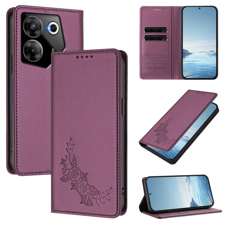 Peony Embossed Magnetic RFID Vegan Leather Phone Case, For Tecno Camon 30 Pro 5G, For Tecno Camon 30 Premier, For Tecno Camon 30 4G / 5G, For Tecno Spark 20 Pro+ 4G, For Tecno Pova 5 Pro, For Tecno Pova Neo 3, For Tecno Pova 5                          ...