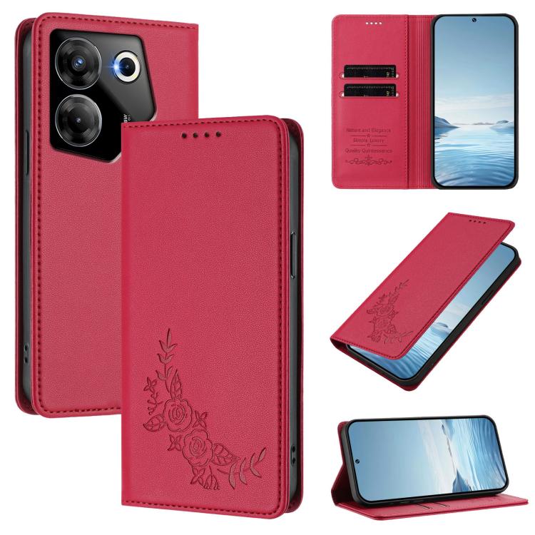 Peony Embossed Magnetic RFID Vegan Leather Phone Case, For Tecno Camon 30 Pro 5G, For Tecno Camon 30 Premier, For Tecno Camon 30 4G / 5G, For Tecno Spark 20 Pro+ 4G, For Tecno Pova 5 Pro, For Tecno Pova Neo 3, For Tecno Pova 5                          ...