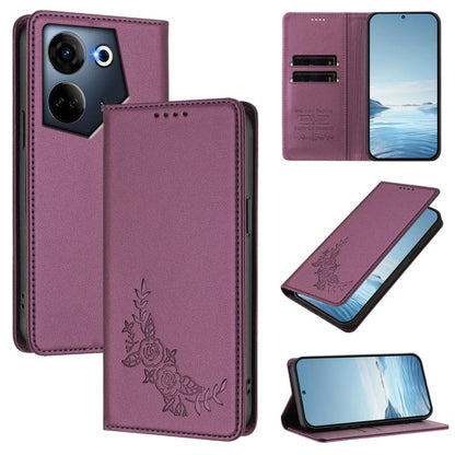 Peony Embossed Magnetic RFID Vegan Leather Phone Case, For Tecno Camon 20 4G / 20 Pro 4G, For Tecno Spark 10 5G, For Tecno Spark 10C / 10 4G, For Tecno Spark 10 Pro 4G / K17 4G
