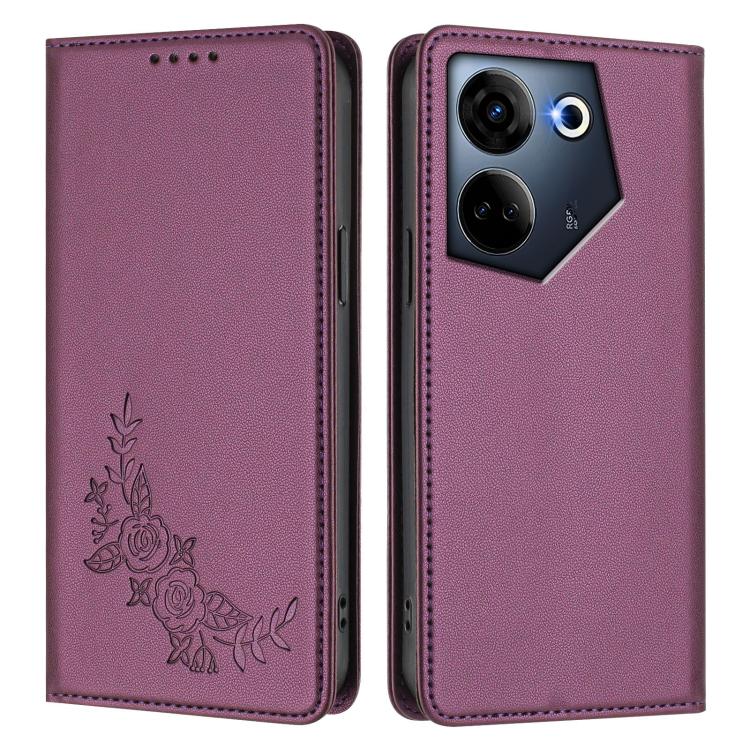 Peony Embossed Magnetic RFID Vegan Leather Phone Case, For Tecno Camon 20 4G / 20 Pro 4G, For Tecno Spark 10 5G, For Tecno Spark 10C / 10 4G, For Tecno Spark 10 Pro 4G / K17 4G