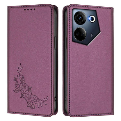 Peony Embossed Magnetic RFID Vegan Leather Phone Case, For Tecno Camon 20 4G / 20 Pro 4G, For Tecno Spark 10 5G, For Tecno Spark 10C / 10 4G, For Tecno Spark 10 Pro 4G / K17 4G