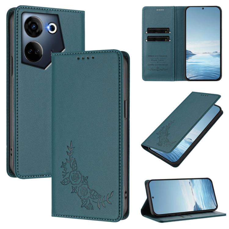 Peony Embossed Magnetic RFID Vegan Leather Phone Case, For Tecno Camon 20 4G / 20 Pro 4G, For Tecno Spark 10 5G, For Tecno Spark 10C / 10 4G, For Tecno Spark 10 Pro 4G / K17 4G