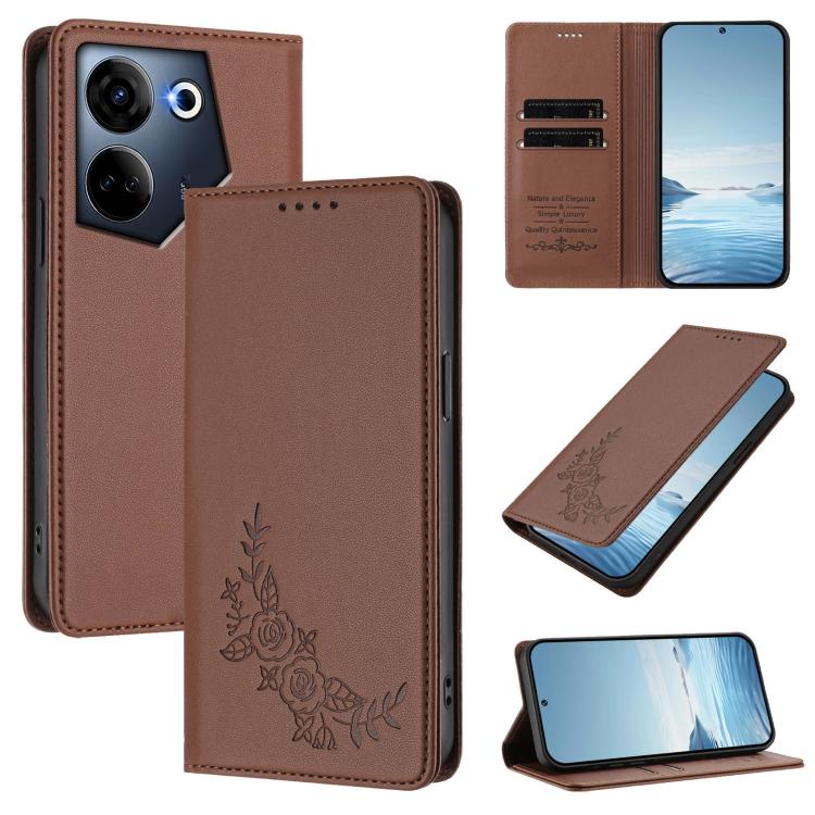 Peony Embossed Magnetic RFID Vegan Leather Phone Case, For Tecno Camon 20 4G / 20 Pro 4G, For Tecno Spark 10 5G, For Tecno Spark 10C / 10 4G, For Tecno Spark 10 Pro 4G / K17 4G