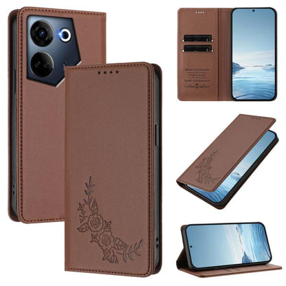 Peony Embossed Magnetic RFID Vegan Leather Phone Case, For Tecno Camon 20 4G / 20 Pro 4G, For Tecno Spark 10 5G, For Tecno Spark 10C / 10 4G, For Tecno Spark 10 Pro 4G / K17 4G